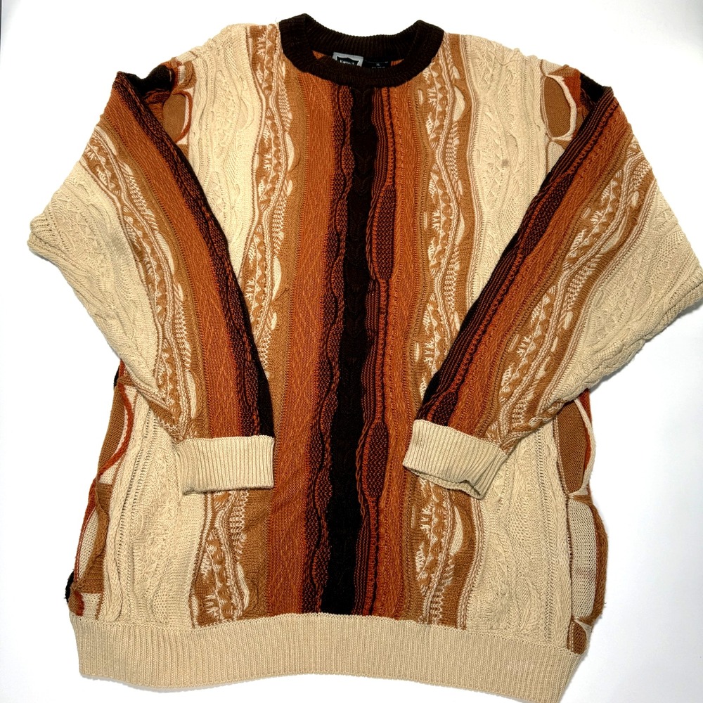 Vintage Raw Blue Round Neck 100% Acrylic Sweater Size XL ( Coogi Style‎ )